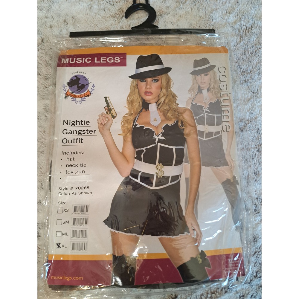 Music Legs Nightie Gangster Outfit Black White Costume Set Size XL New